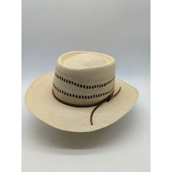 RAG & BONE Cora straw women's boater panama hat -Natural/Tan - SMALL